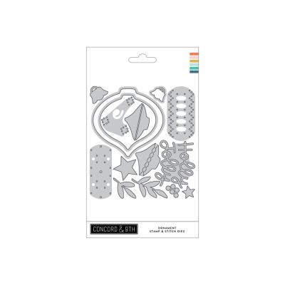Ornament Stamp and Stitch Die by Concord and 9th Playful for cardmaking and paper crafts.  UK Stockist, Seven Hills Crafts