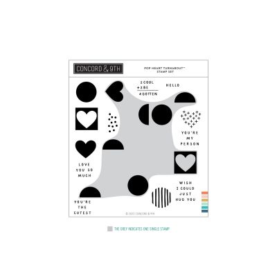 Pop Heart Turnabout Stamp Set by Concord and 9th Playful for cardmaking and paper crafts.  UK Stockist, Seven Hills Crafts
