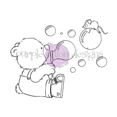 Purple Onion Designs Chilliezgraphy by Pei: Brownie Bear Bubbles Fun  unmounted red rubber stamp  Exclusive to Seven HIlls Crafts in the UK