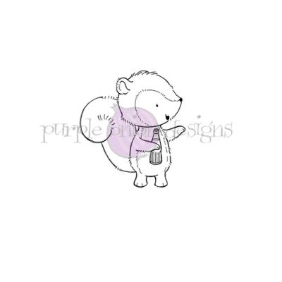 purple onion designs Stacey Yacula Amongst the Pines Collection Kelly squirrel with bottle unmounted red rubber stamp  Exclusive to Seven Hills Crafts in the UK