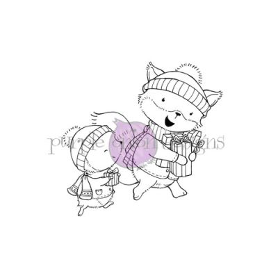 Rusty & Piper (fox and hedgehog carrying gifts) unmounted rubber stamp by Stacey Yacula for Purple Onion Designs.  Exclusive in the UK to Seven Hills Crafts