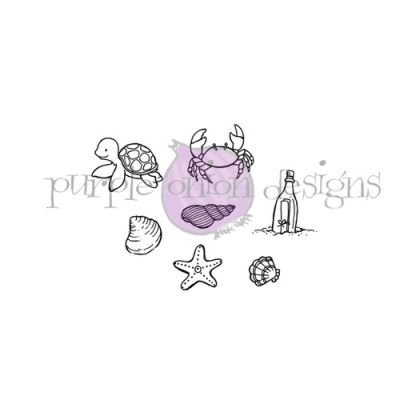 Seaside accessories set unmounted rubber stamp by Stacey Yacula for Purple Onion Designs.  Exclusive in the UK to Seven Hills Crafts