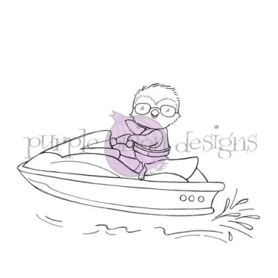 skeeter the penguin on a jetski unmounted rubber stamp by Stacey Yacula for Purple Onion Designs.  Exclusive in the UK to Seven Hills Crafts