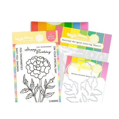 Waffle Flower Sketched Marigold kit including stamp, die and stencil for card making and paper crafts