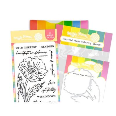 Waffle Flower Sketched Poppy kit including stamp, die and stencil for card making and paper crafts