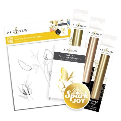 ALT Spark Joy Foiling Kit - Fluttering Butterflies (stencil, hotfoil plate and 3 rolls of foil)