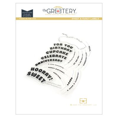 greetery uk stockist, sweet and fancy labels stamp set featuring birthday sentiments for cardmaking