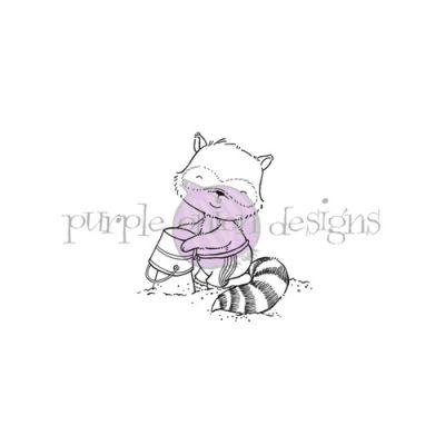 Thaddeus Raccoon with pail unmounted rubber stamp by Stacey Yacula for Purple Onion Designs.  Exclusive in the UK to Seven Hills Crafts