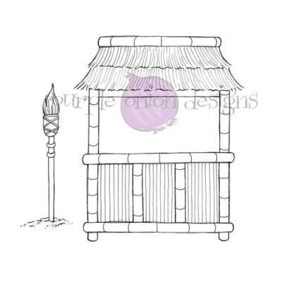 tiki hut & tiki torch unmounted rubber stamp by Stacey Yacula for Purple Onion Designs.  Exclusive in the UK to Seven Hills Crafts