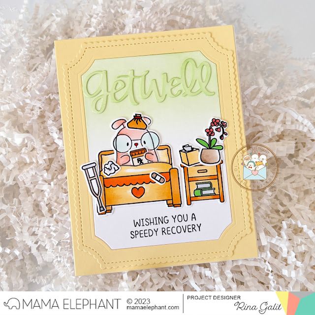 UK Stockist Mama Elephant Card Example for get well stamp and sentiments