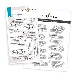 Altenew Tranquil Greetings Stamp and Die Set for creating sentiments for cardmaking and scrapbooking