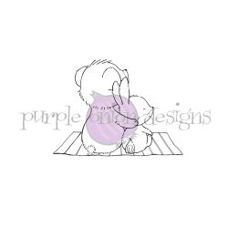 Gazing bear and bunny on a blanket  unmounted rubber stamp by Stacey Yacula for Purple Onion Designs.  Exclusive in the UK to Seven Hills Crafts
