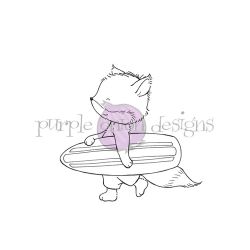 Kai the fox surfer unmounted rubber stamp by Stacey Yacula for Purple Onion Designs.  Exclusive in the UK to Seven Hills Crafts.  