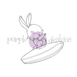 Kalei the bunny surfer unmounted rubber stamp by Stacey Yacula for Purple Onion Designs.  Exclusive in the UK to Seven Hills Crafts