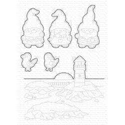 lighthouse gnomes die by mft stamp for cardmaking and paper crafting available from Seven Hills Crafts, UK Stockist, 5 star rated for customer service, speed of delivery and value