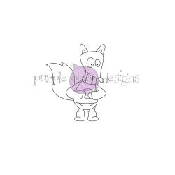Mocha the fox holding a mug unmounted rubber stamp by Shari Bresciani for Purple Onion Designs.  Exclusive in the UK to Seven Hills Crafts  Christmas crafting