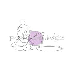 Parker the penguin fishing unmounted rubber stamp by Shari Bresciani for Purple Onion Designs.  Exclusive in the UK to Seven Hills Crafts  Christmas crafting