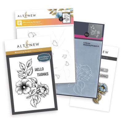 Altenew Blossoming Bouquet Bundle Kit including Press Plate, Die, Embossing Folder and Stencil 