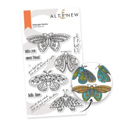 Midnight Moths Stamp Set by altenew for cardmaking and paper crafting available from Seven Hills Crafts, UK Stockist, 5 star rated for customer service, speed of delivery and value