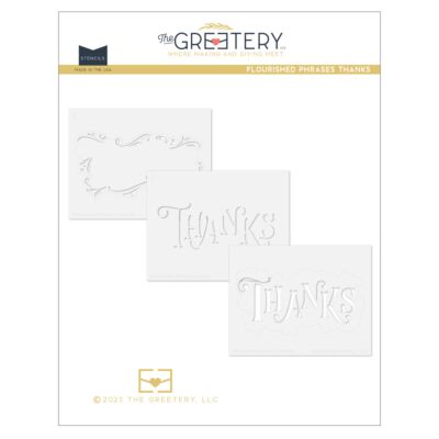 Flourished Phrases Thanks Stencil from the Autumn Air Collection by The Greetery, UK Exclusive Stockist, Seven Hills Crafts for creating thank you cards 