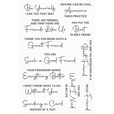 MFT Stamps Friends Like Us Sentiment Stamp set for cardmaking and paper crafts.  UK Stockist, Seven Hills Crafts