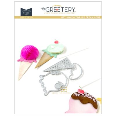 Hey Honeycomb ice Cream Cone Die by The Greetery, Confetti Encore Collection, UK Exclusive Stockist, Seven Hills Crafts 5 star rated for customer service, speed of delivery and value