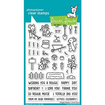 Veggie Happy Stamp by Lawn Fawn, UK Stockist, Seven Hills Crafts 5 star rated for customer service, speed of delivery and value