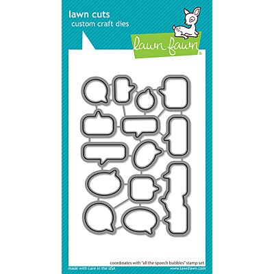 All The Speech Bubbles Die by Lawn Fawn. 
Seven Hills Crafts - UK paper craft store specialising in quality USA craft brands.  5 star rated for customer service, speed of delivery and value