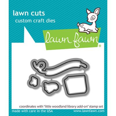 Lawn Fawn Little Woodland Library stamp, dies and stencils for creating cute book themed cards and scrapbooks