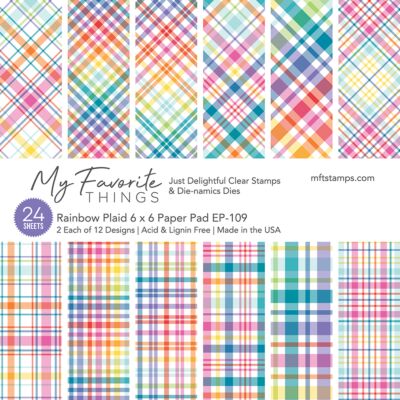 MFT Stamps rainbow plaid paper pad for cardmaking and paper crafts.  UK Stockist, Seven Hills Crafts