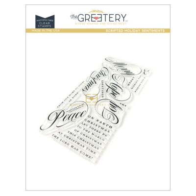 Scripted Holiday Sentiments Stamp by The Greetery by The Greetery to create Christmas sentiments on handmade cards with a handdrawn scripty flair of elegance