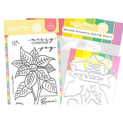 Waffle Flower Crafts Sketched Poinsettia Stamp, Die and Stencil set, Seven Hills Crafts, UK Stockist, 5 star customer service and fast delivery