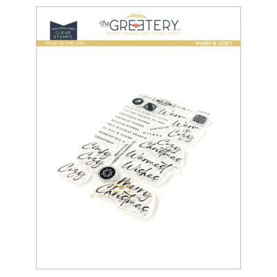 The Greetery Warm & Cozy Stamp for creating warm and cozy sentiments to pair with airmchair and fireplace dies for get well, christmas and winter birthday cards, include details for rugs and cushions too