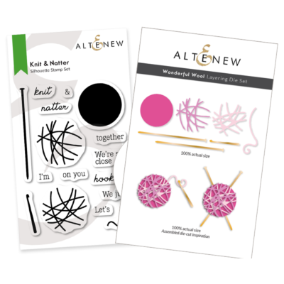 Altenew Wonderful Wool Die and Knit & Natter Stamp - create fun knitting related card with this fun stamp and die set