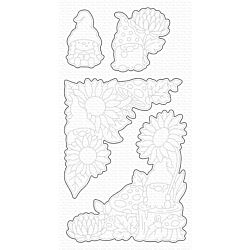 sunflower gnomes die by mft stamp for cardmaking and paper crafting available from Seven Hills Crafts, UK Stockist, 5 star rated for customer service, speed of delivery and value